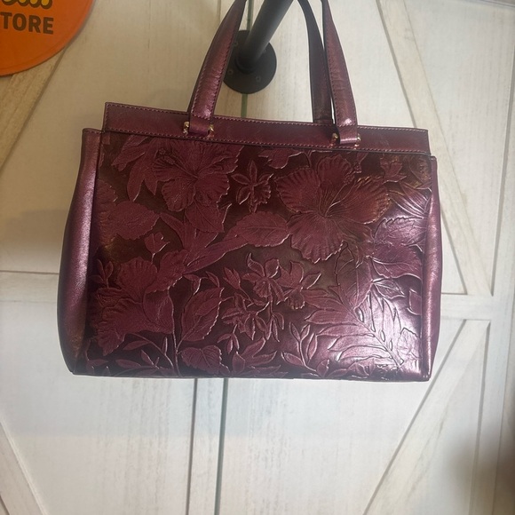 Floral Embossed Purple Leather Tote - Picture 1 of 4